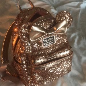 Rose gold Disney theme park glitter backpack
